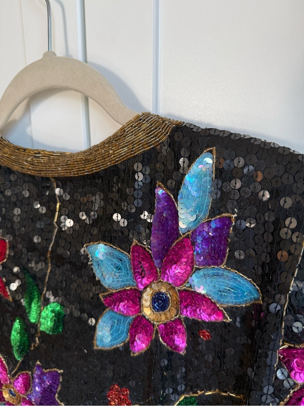 Vintage 100% Silk Hand Beaded Sequin Floral Trophy Cardigan Jacket M - Picture 8 of 15
